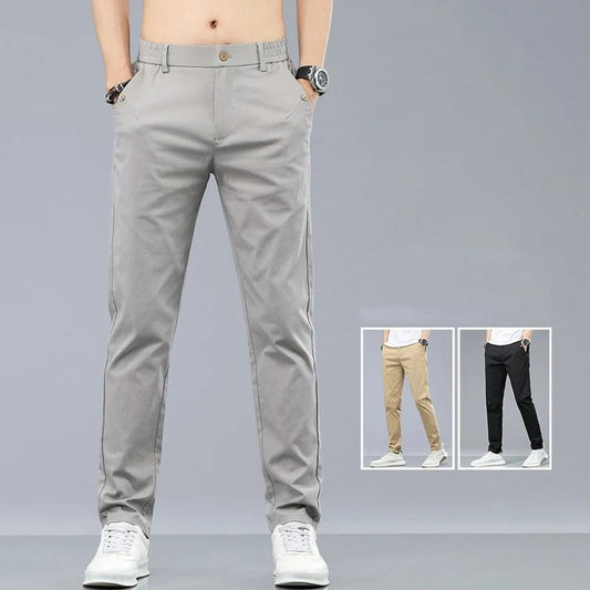2024 New Men's Classic Korean Solid Color Summer 3 Colors Casual Pants Business Fashion Stretch Cotton Slim Brand Trousers Male - PratSN
