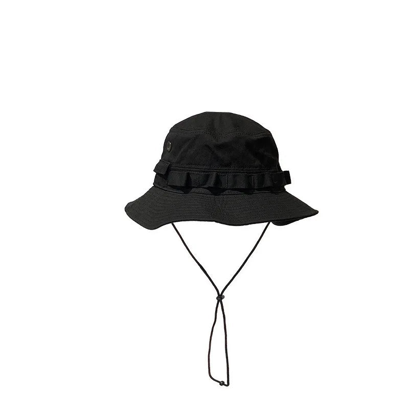 2024 New Pocket Design Trend Retro Street Function Bucket Hat Men and Women Drawstring Adjustable Big Eaves Sunshade Fishing Cap - PratSN