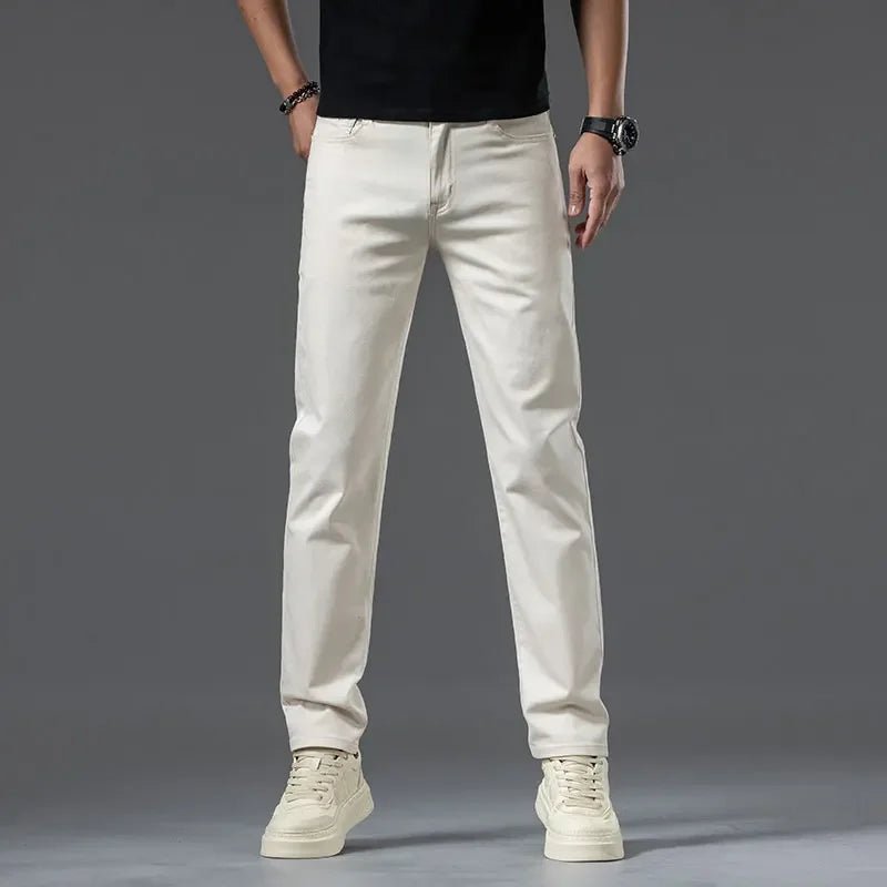 2024 New Summer Thin Men's Straight Denim Cotton Stretch Creamy - white Jeans Classic Business Pants Fashion Trousers Male Brand - PratSN