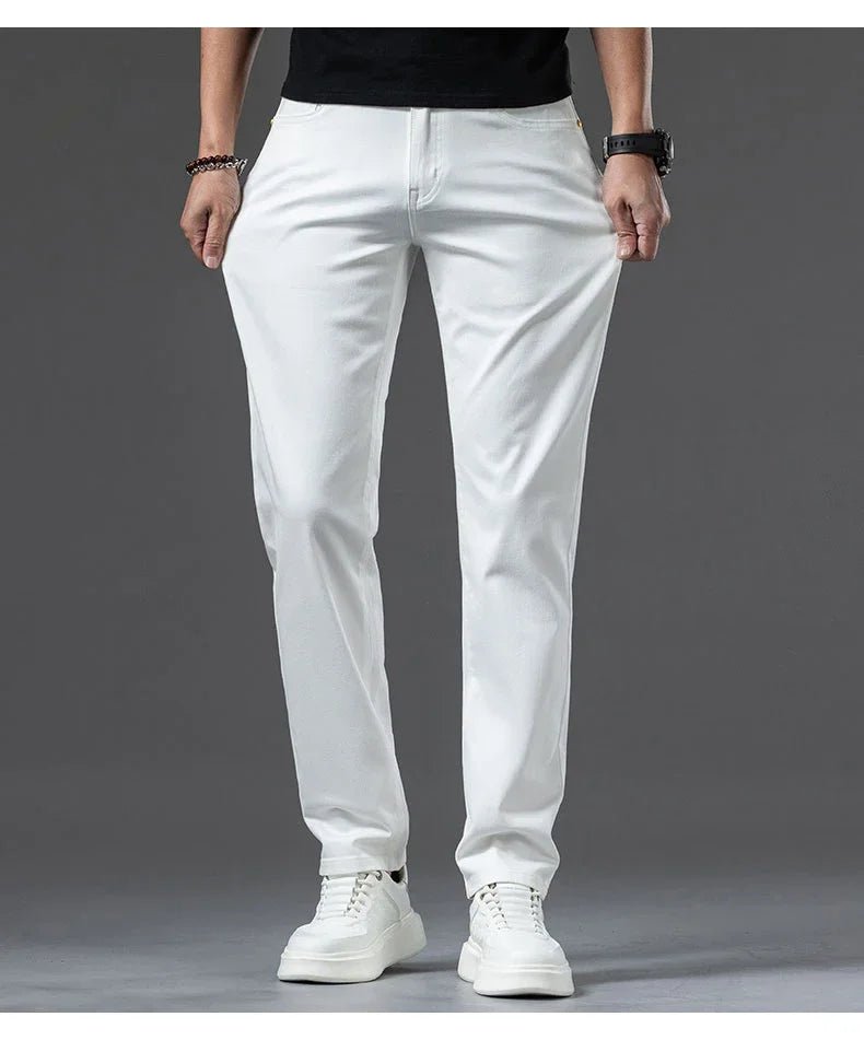 2024 New Summer Thin Men's Straight Denim Cotton Stretch Creamy - white Jeans Classic Business Pants Fashion Trousers Male Brand - PratSN