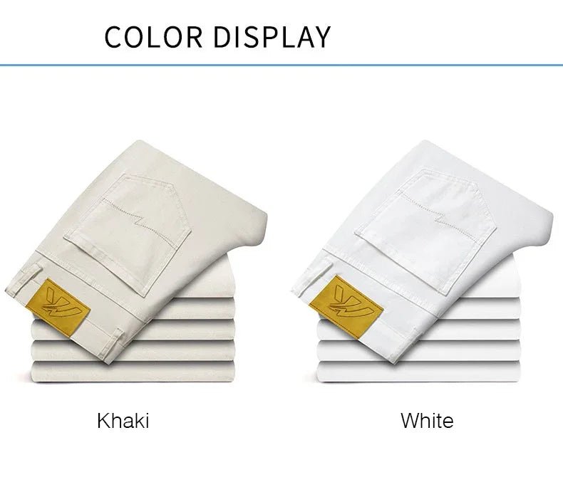 2024 New Summer Thin Men's Straight Denim Cotton Stretch Creamy - white Jeans Classic Business Pants Fashion Trousers Male Brand - PratSN