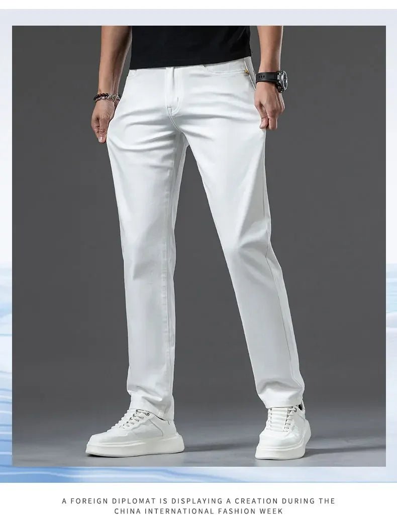 2024 New Summer Thin Men's Straight Denim Cotton Stretch Creamy - white Jeans Classic Business Pants Fashion Trousers Male Brand - PratSN