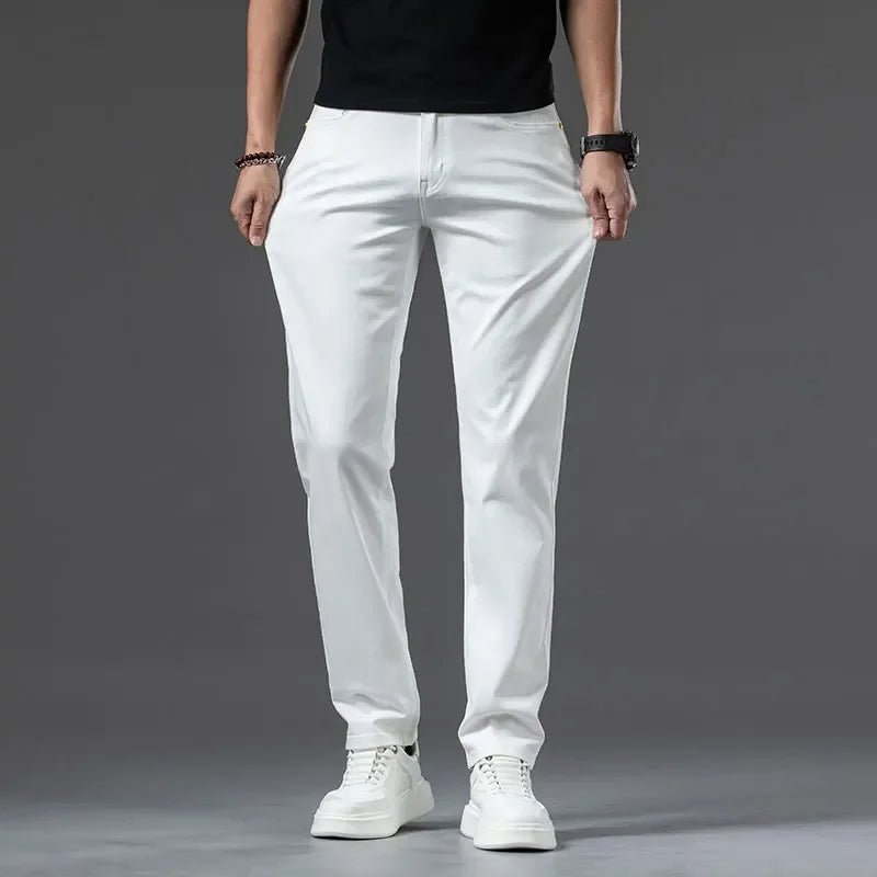 2024 New Summer Thin Men's Straight Denim Cotton Stretch Creamy - white Jeans Classic Business Pants Fashion Trousers Male Brand - PratSN