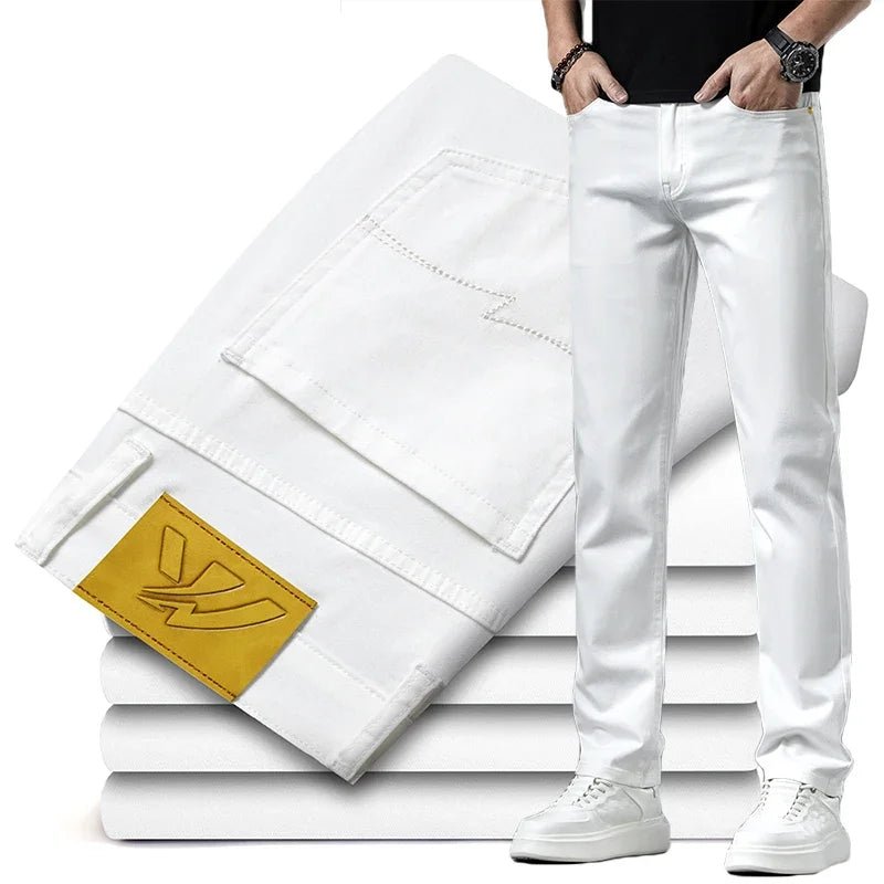 2024 New Summer Thin Men's Straight Denim Cotton Stretch Creamy - white Jeans Classic Business Pants Fashion Trousers Male Brand - PratSN
