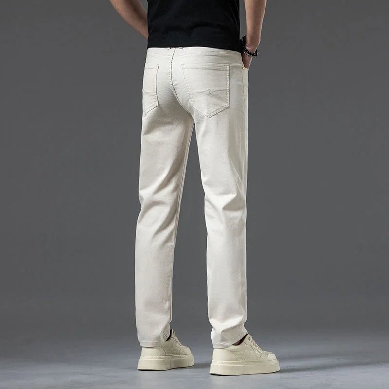 2024 New Summer Thin Men's Straight Denim Cotton Stretch Creamy - white Jeans Classic Business Pants Fashion Trousers Male Brand - PratSN