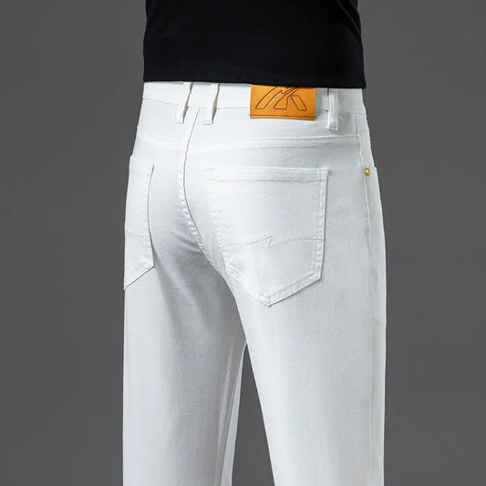 2024 New Summer Thin Men's Straight Denim Cotton Stretch Creamy - white Jeans Classic Business Pants Fashion Trousers Male Brand - PratSN