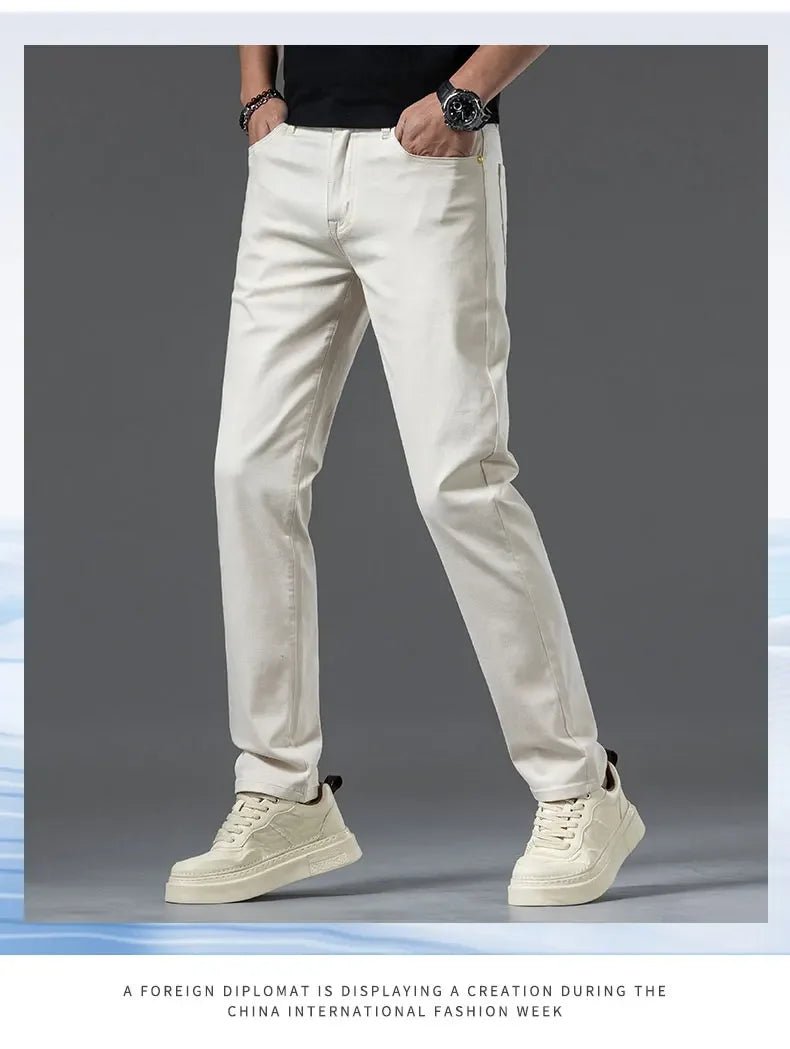 2024 New Summer Thin Men's Straight Denim Cotton Stretch Creamy - white Jeans Classic Business Pants Fashion Trousers Male Brand - PratSN