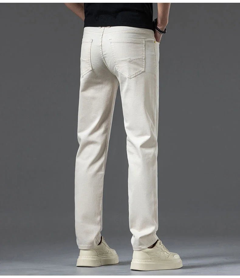 2024 New Summer Thin Men's Straight Denim Cotton Stretch Creamy - white Jeans Classic Business Pants Fashion Trousers Male Brand - PratSN