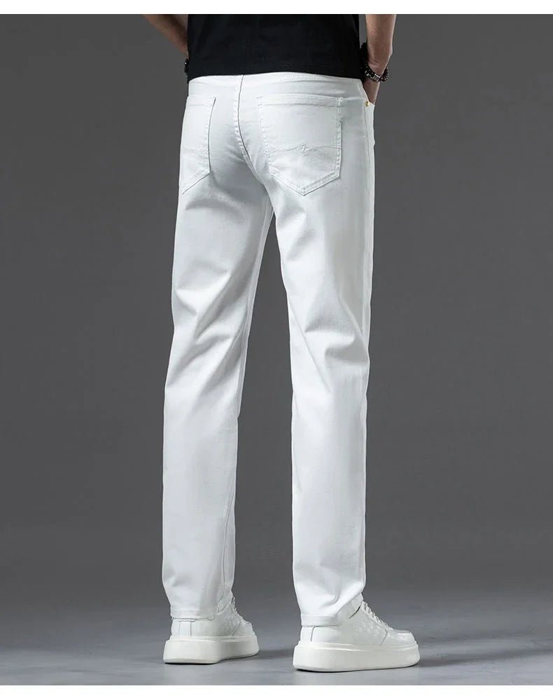 2024 New Summer Thin Men's Straight Denim Cotton Stretch Creamy - white Jeans Classic Business Pants Fashion Trousers Male Brand - PratSN