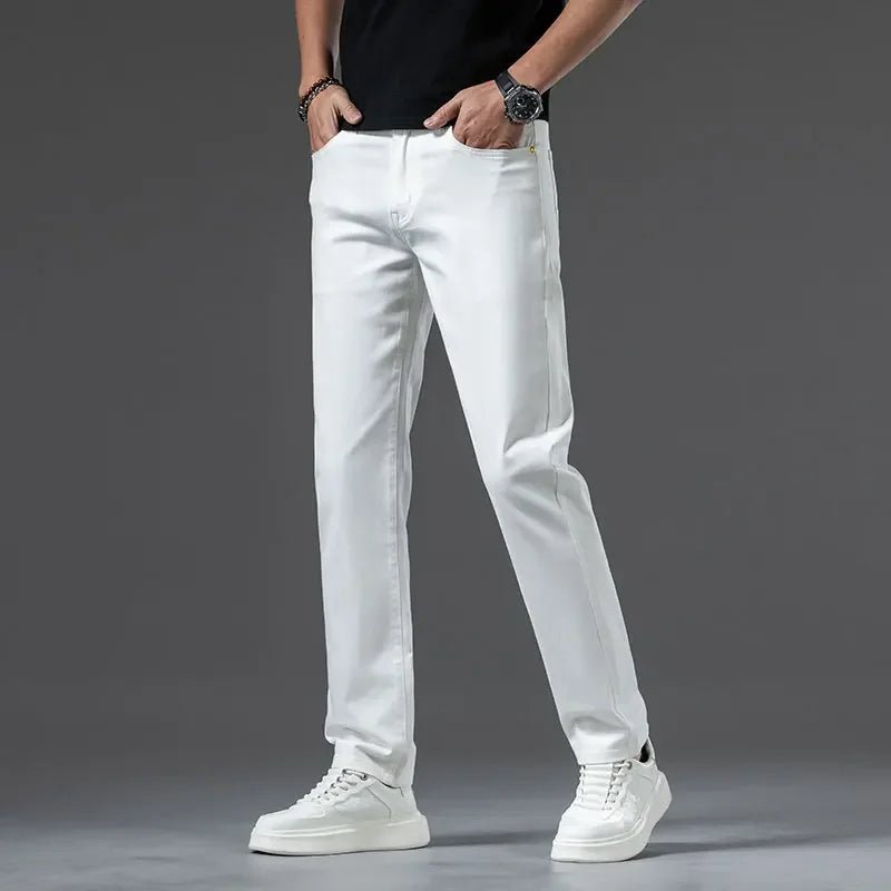 2024 New Summer Thin Men's Straight Denim Cotton Stretch Creamy - white Jeans Classic Business Pants Fashion Trousers Male Brand - PratSN