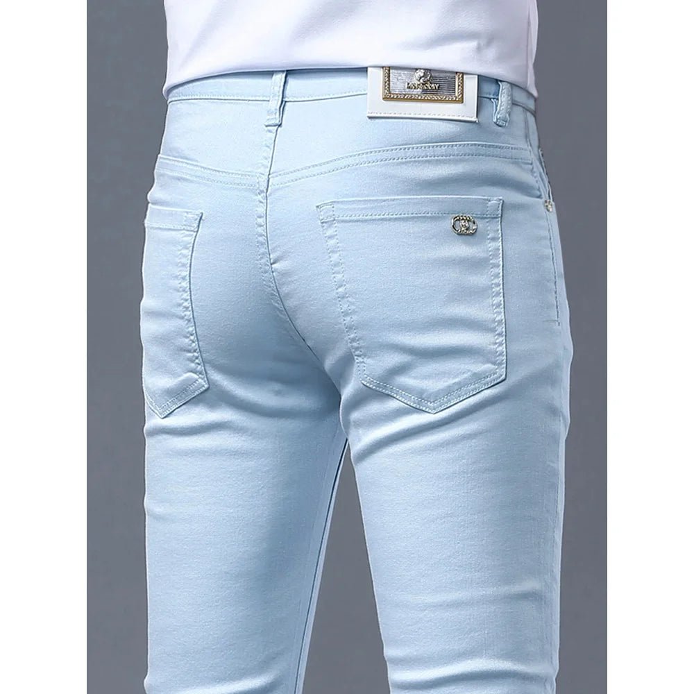 2024 Spring and Autumn New Fashion Solid Color Straight Leg Stretch Jeans Men's Casual Slim Comfortable Breathable Denim Pants - PratSN