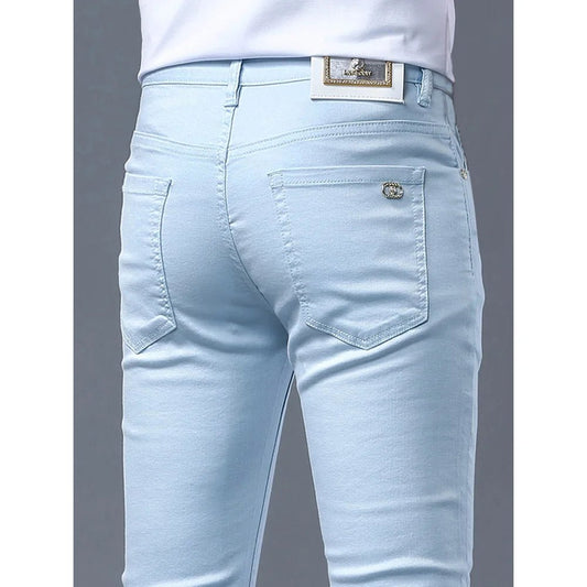 2024 Spring and Autumn New Fashion Solid Color Straight Leg Stretch Jeans Men's Casual Slim Comfortable Breathable Denim Pants - PratSN