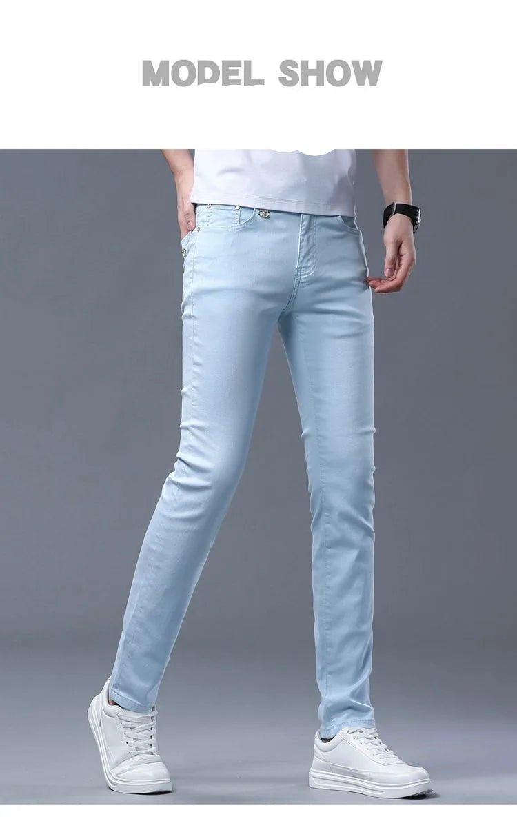 2024 Spring and Autumn New Fashion Solid Color Straight Leg Stretch Jeans Men's Casual Slim Comfortable Breathable Denim Pants - PratSN