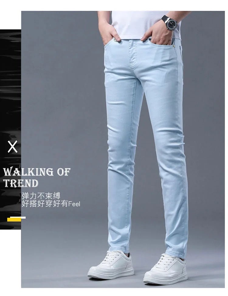 2024 Spring and Autumn New Fashion Solid Color Straight Leg Stretch Jeans Men's Casual Slim Comfortable Breathable Denim Pants - PratSN