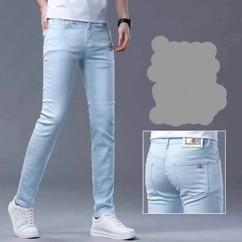 2024 Spring and Autumn New Fashion Solid Color Straight Leg Stretch Jeans Men's Casual Slim Comfortable Breathable Denim Pants - PratSN