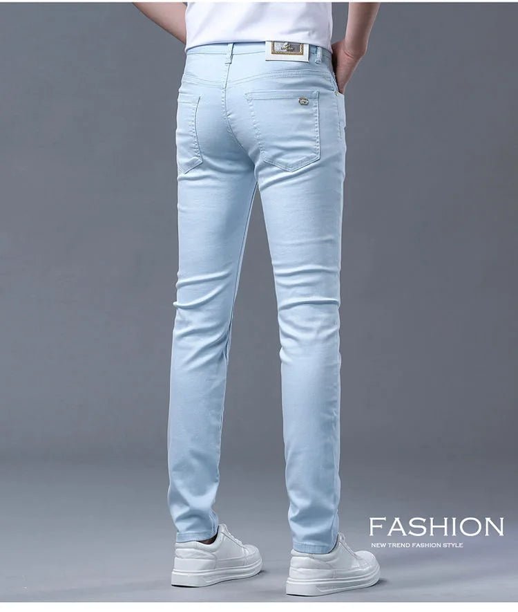 2024 Spring and Autumn New Fashion Solid Color Straight Leg Stretch Jeans Men's Casual Slim Comfortable Breathable Denim Pants - PratSN