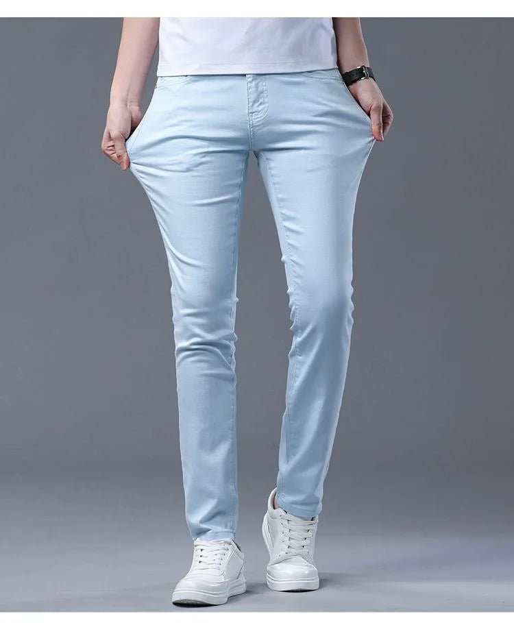 2024 Spring and Autumn New Fashion Solid Color Straight Leg Stretch Jeans Men's Casual Slim Comfortable Breathable Denim Pants - PratSN