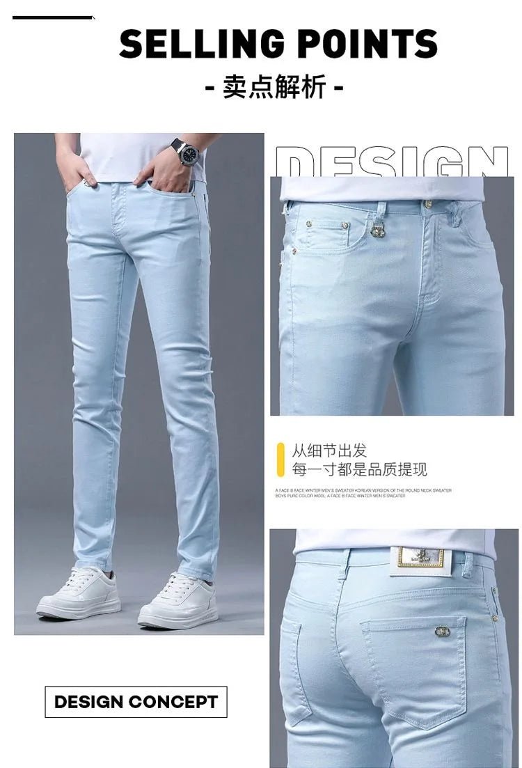 2024 Spring and Autumn New Fashion Solid Color Straight Leg Stretch Jeans Men's Casual Slim Comfortable Breathable Denim Pants - PratSN
