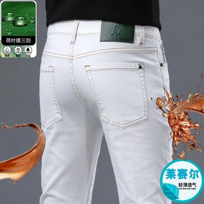 2024 Spring and Autumn New Fashion Solid Color Straight Leg Stretch Jeans Men's Casual Slim Comfortable Breathable Denim Pants - PratSN