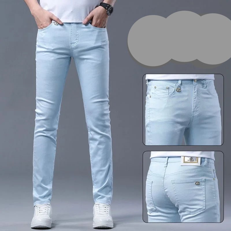 2024 Spring and Autumn New Fashion Solid Color Straight Leg Stretch Jeans Men's Casual Slim Comfortable Breathable Denim Pants - PratSN