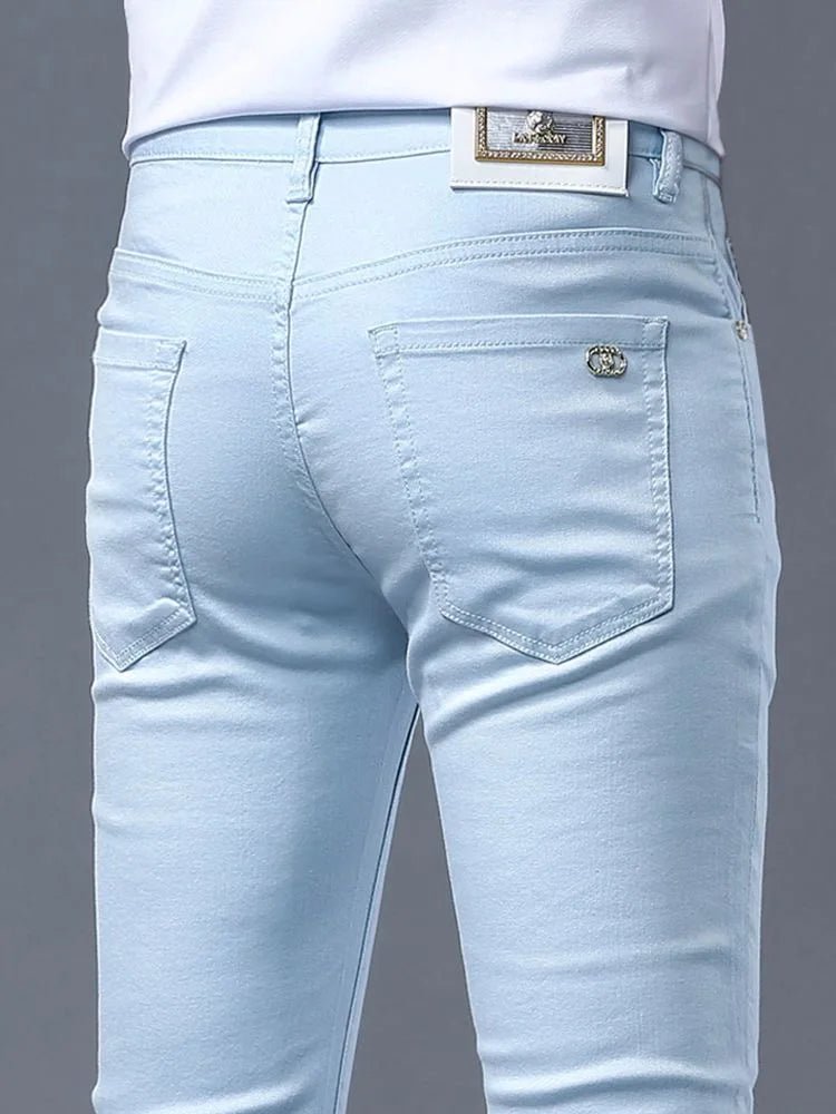 2024 Spring and Autumn New Fashion Solid Color Straight Leg Stretch Jeans Men's Casual Slim Comfortable Breathable Denim Pants - PratSN
