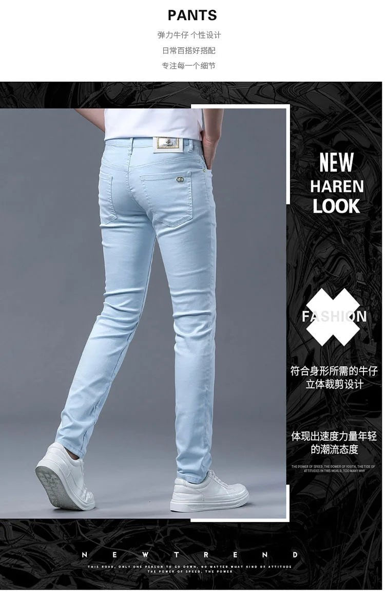 2024 Spring and Autumn New Fashion Solid Color Straight Leg Stretch Jeans Men's Casual Slim Comfortable Breathable Denim Pants - PratSN