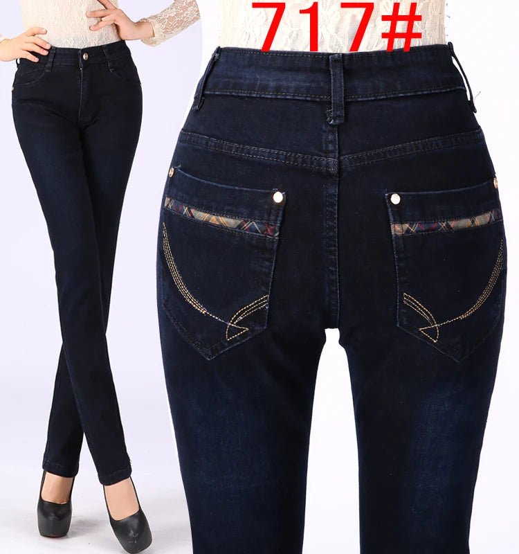 2024 Spring Autumn High waist Jeans Women With pockets Slim Cotton Stretch Mother Denim Trousers Casual Female Straight pants - PratSN