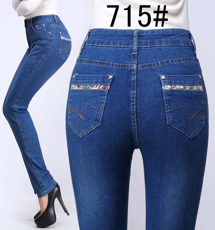 2024 Spring Autumn High waist Jeans Women With pockets Slim Cotton Stretch Mother Denim Trousers Casual Female Straight pants - PratSN
