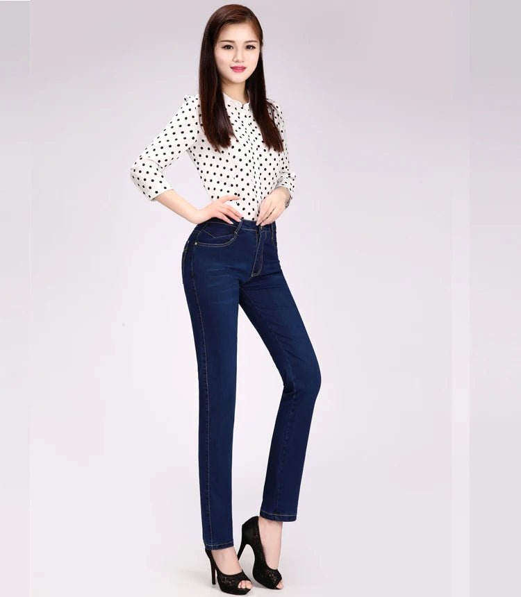 2024 Spring Autumn High waist Jeans Women With pockets Slim Cotton Stretch Mother Denim Trousers Casual Female Straight pants - PratSN