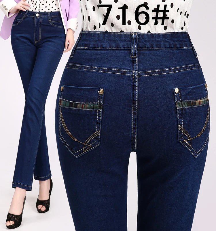 2024 Spring Autumn High waist Jeans Women With pockets Slim Cotton Stretch Mother Denim Trousers Casual Female Straight pants - PratSN