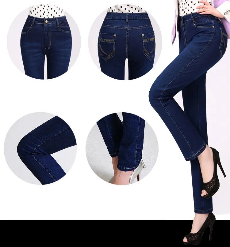 2024 Spring Autumn High waist Jeans Women With pockets Slim Cotton Stretch Mother Denim Trousers Casual Female Straight pants - PratSN