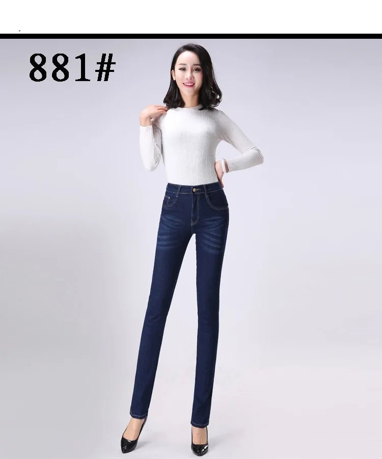 2024 Spring Autumn High waist Jeans Women With pockets Slim Cotton Stretch Mother Denim Trousers Casual Female Straight pants - PratSN