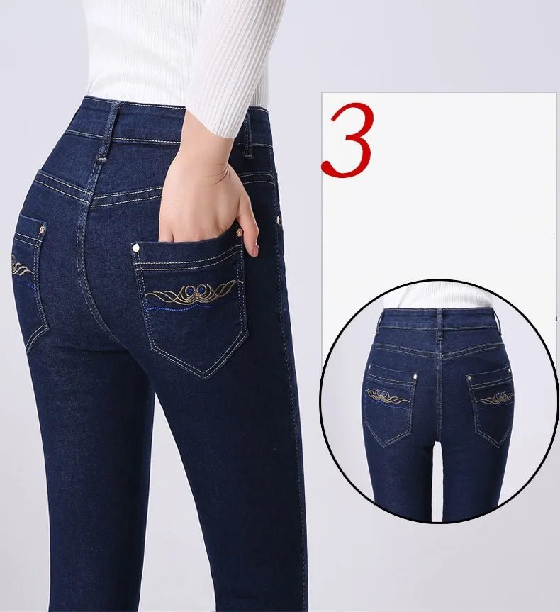 2024 Spring Autumn High waist Jeans Women With pockets Slim Cotton Stretch Mother Denim Trousers Casual Female Straight pants - PratSN