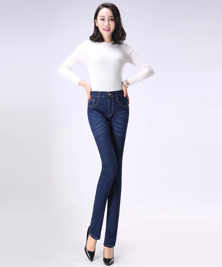 2024 Spring Autumn High waist Jeans Women With pockets Slim Cotton Stretch Mother Denim Trousers Casual Female Straight pants - PratSN