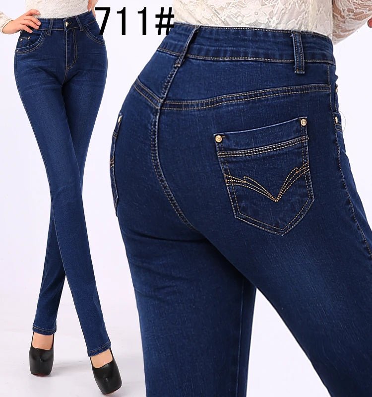 2024 Spring Autumn High waist Jeans Women With pockets Slim Cotton Stretch Mother Denim Trousers Casual Female Straight pants - PratSN