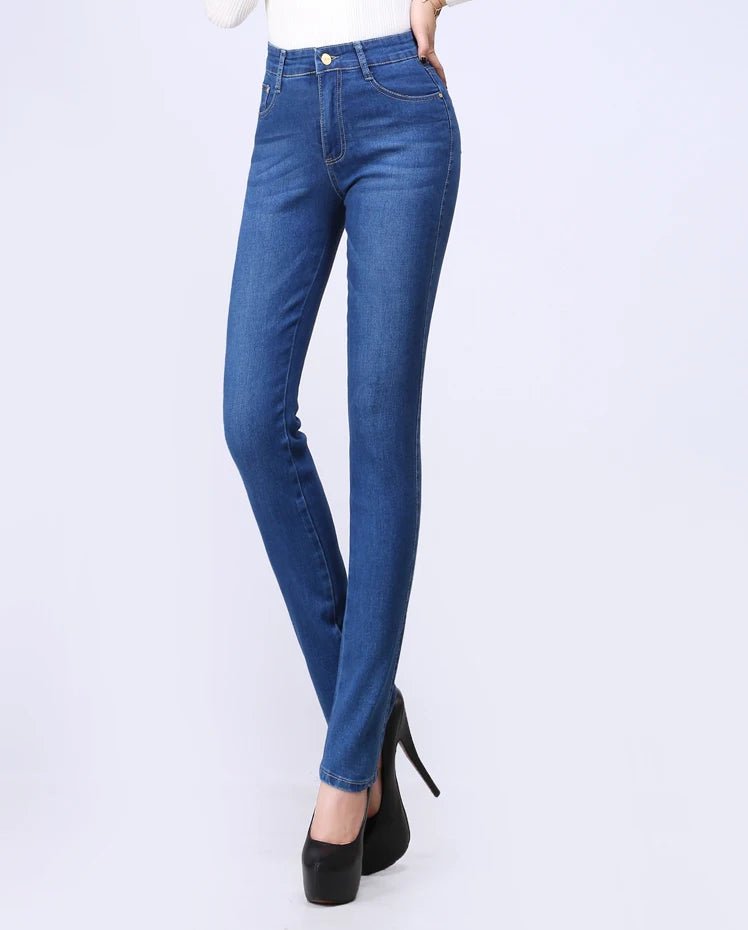 2024 Spring Autumn High waist Jeans Women With pockets Slim Cotton Stretch Mother Denim Trousers Casual Female Straight pants - PratSN