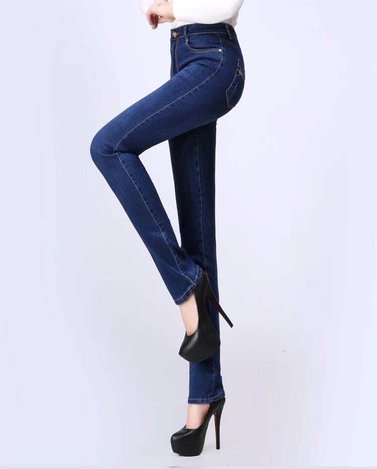 2024 Spring Autumn High waist Jeans Women With pockets Slim Cotton Stretch Mother Denim Trousers Casual Female Straight pants - PratSN