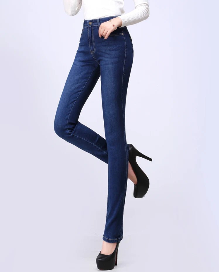 2024 Spring Autumn High waist Jeans Women With pockets Slim Cotton Stretch Mother Denim Trousers Casual Female Straight pants - PratSN