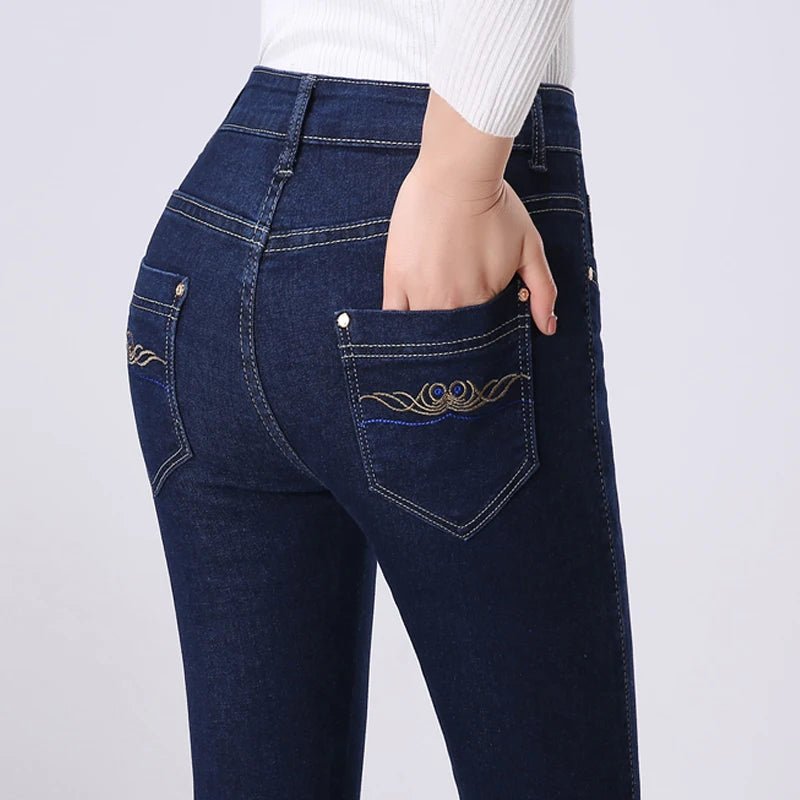2024 Spring Autumn High waist Jeans Women With pockets Slim Cotton Stretch Mother Denim Trousers Casual Female Straight pants - PratSN