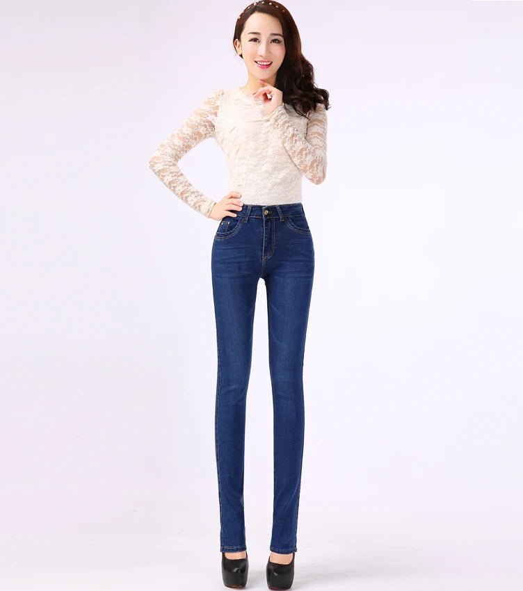 2024 Spring Autumn High waist Jeans Women With pockets Slim Cotton Stretch Mother Denim Trousers Casual Female Straight pants - PratSN