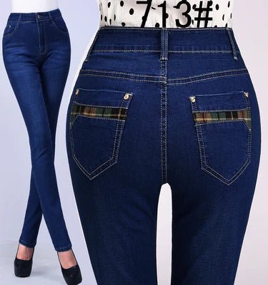 2024 Spring Autumn High waist Jeans Women With pockets Slim Cotton Stretch Mother Denim Trousers Casual Female Straight pants - PratSN
