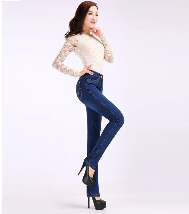 2024 Spring Autumn High waist Jeans Women With pockets Slim Cotton Stretch Mother Denim Trousers Casual Female Straight pants - PratSN