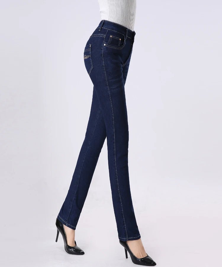 2024 Spring Autumn High waist Jeans Women With pockets Slim Cotton Stretch Mother Denim Trousers Casual Female Straight pants - PratSN