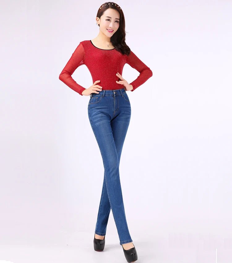 2024 Spring Autumn High waist Jeans Women With pockets Slim Cotton Stretch Mother Denim Trousers Casual Female Straight pants - PratSN