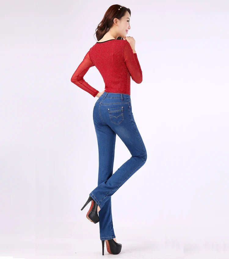 2024 Spring Autumn High waist Jeans Women With pockets Slim Cotton Stretch Mother Denim Trousers Casual Female Straight pants - PratSN