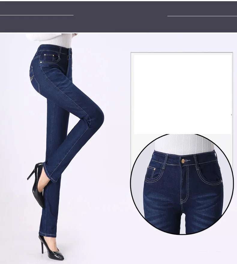 2024 Spring Autumn High waist Jeans Women With pockets Slim Cotton Stretch Mother Denim Trousers Casual Female Straight pants - PratSN