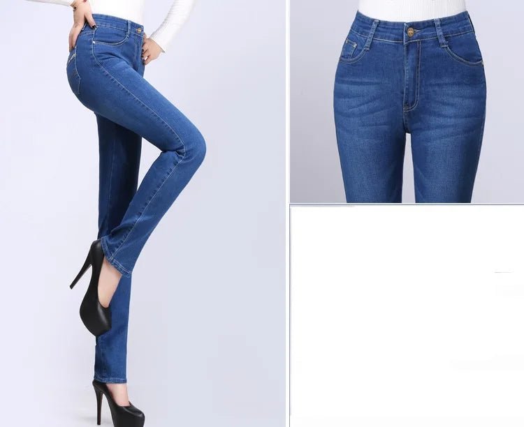 2024 Spring Autumn High waist Jeans Women With pockets Slim Cotton Stretch Mother Denim Trousers Casual Female Straight pants - PratSN