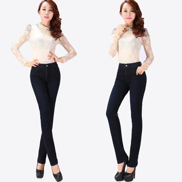 2024 Spring Autumn High waist Jeans Women With pockets Slim Cotton Stretch Mother Denim Trousers Casual Female Straight pants - PratSN