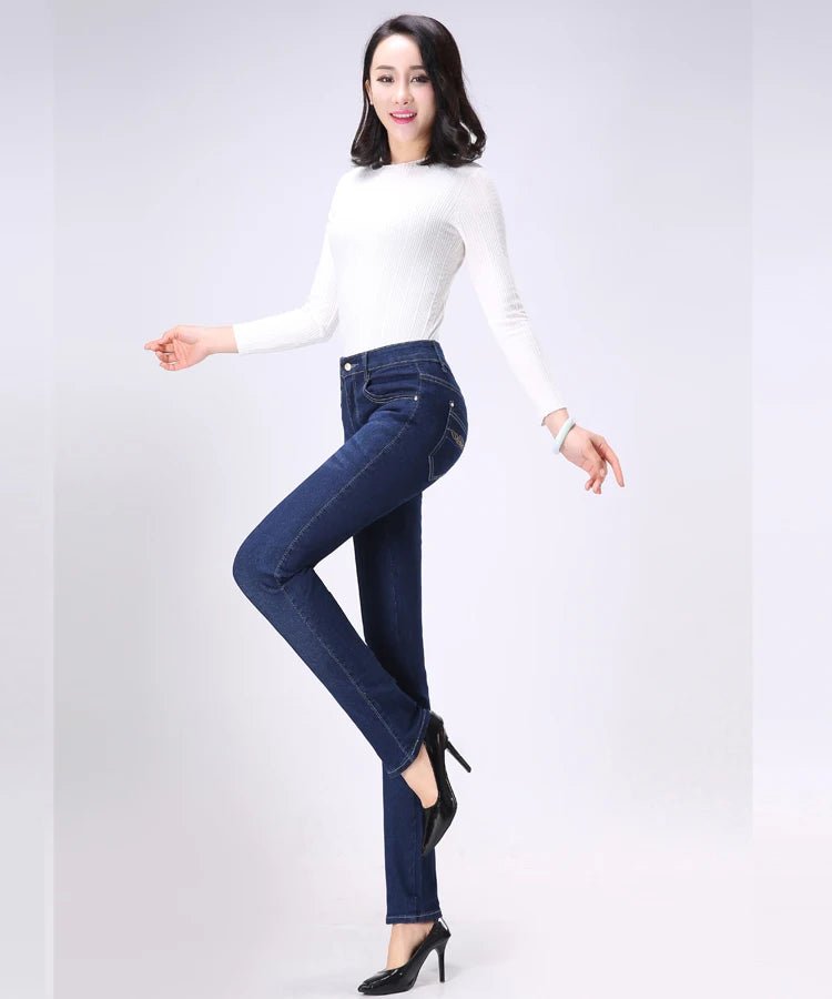 2024 Spring Autumn High waist Jeans Women With pockets Slim Cotton Stretch Mother Denim Trousers Casual Female Straight pants - PratSN