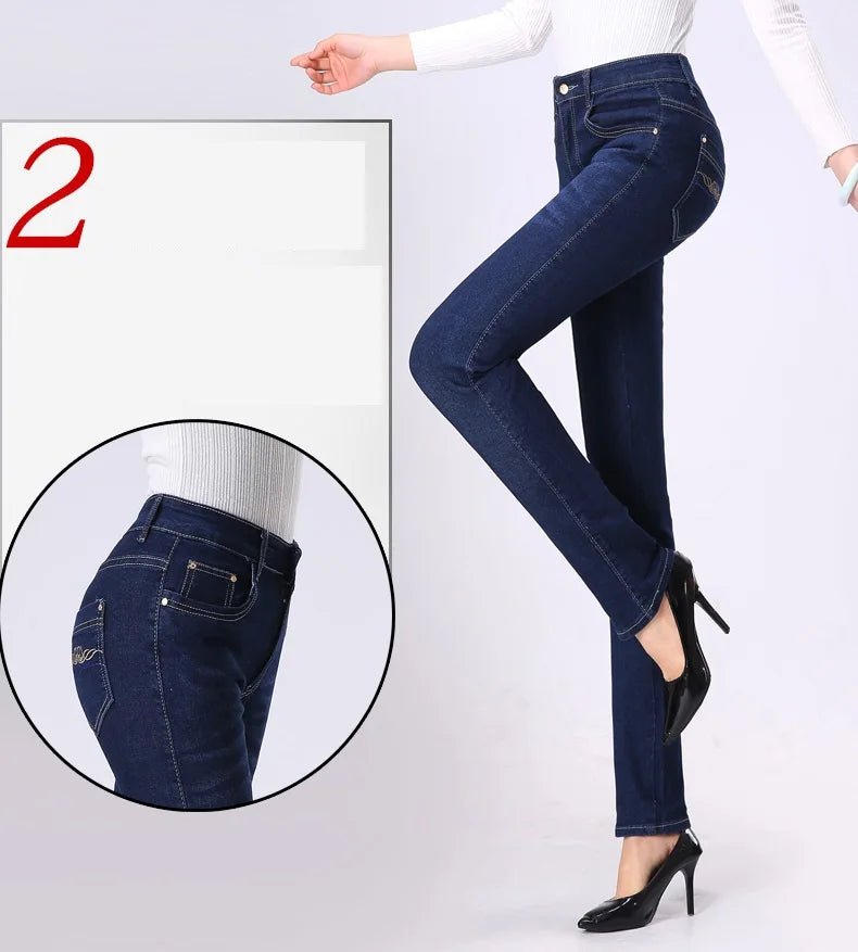 2024 Spring Autumn High waist Jeans Women With pockets Slim Cotton Stretch Mother Denim Trousers Casual Female Straight pants - PratSN